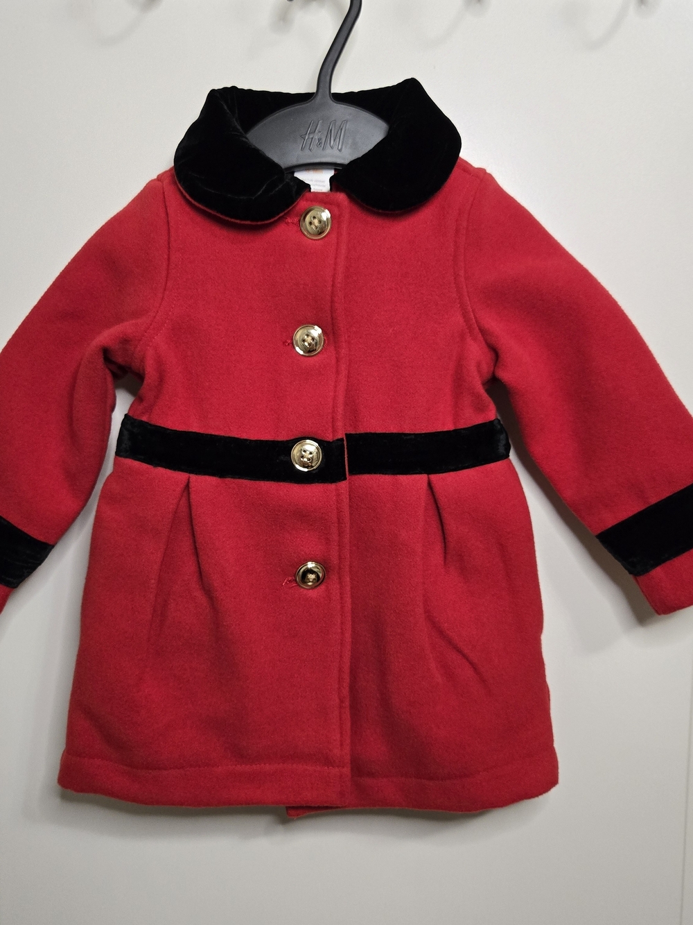 Gymboree Red Coat with Black Velvet Trim and Gold Buttons